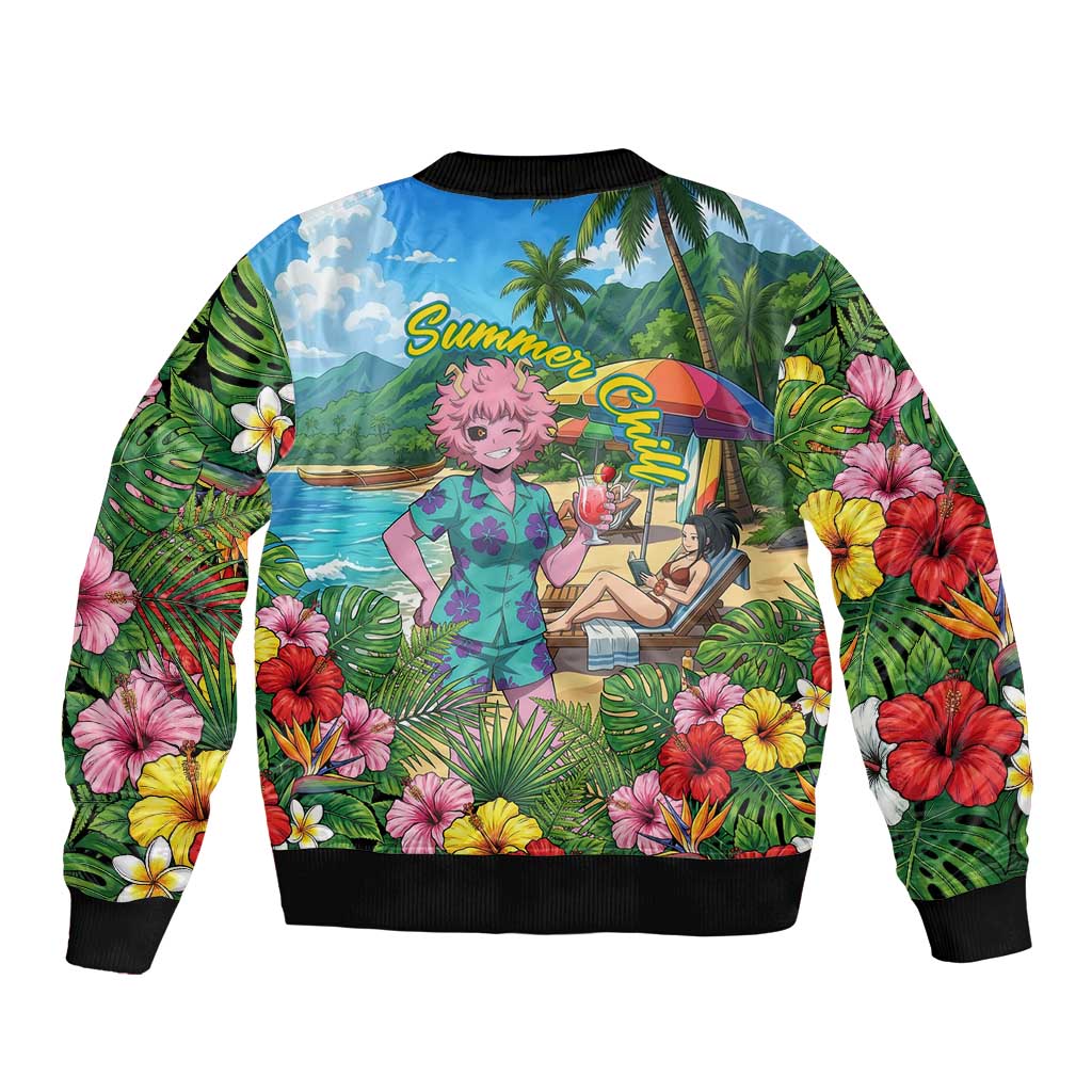 Mina Ashido Summer Chill Sleeve Zip Bomber Jacket Tropical Anime Cocktail Vibes