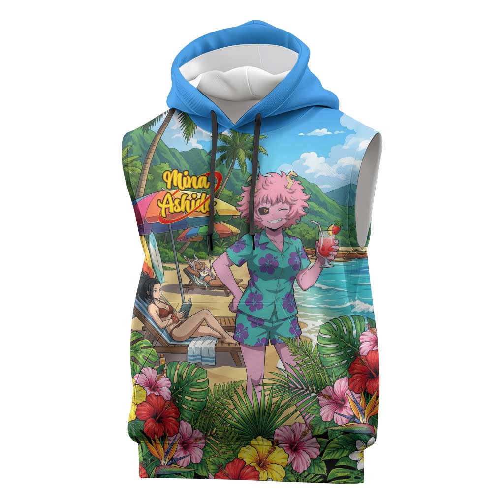 Mina Ashido Summer Chill Sleeveless Hoodie Tropical Anime Cocktail Vibes