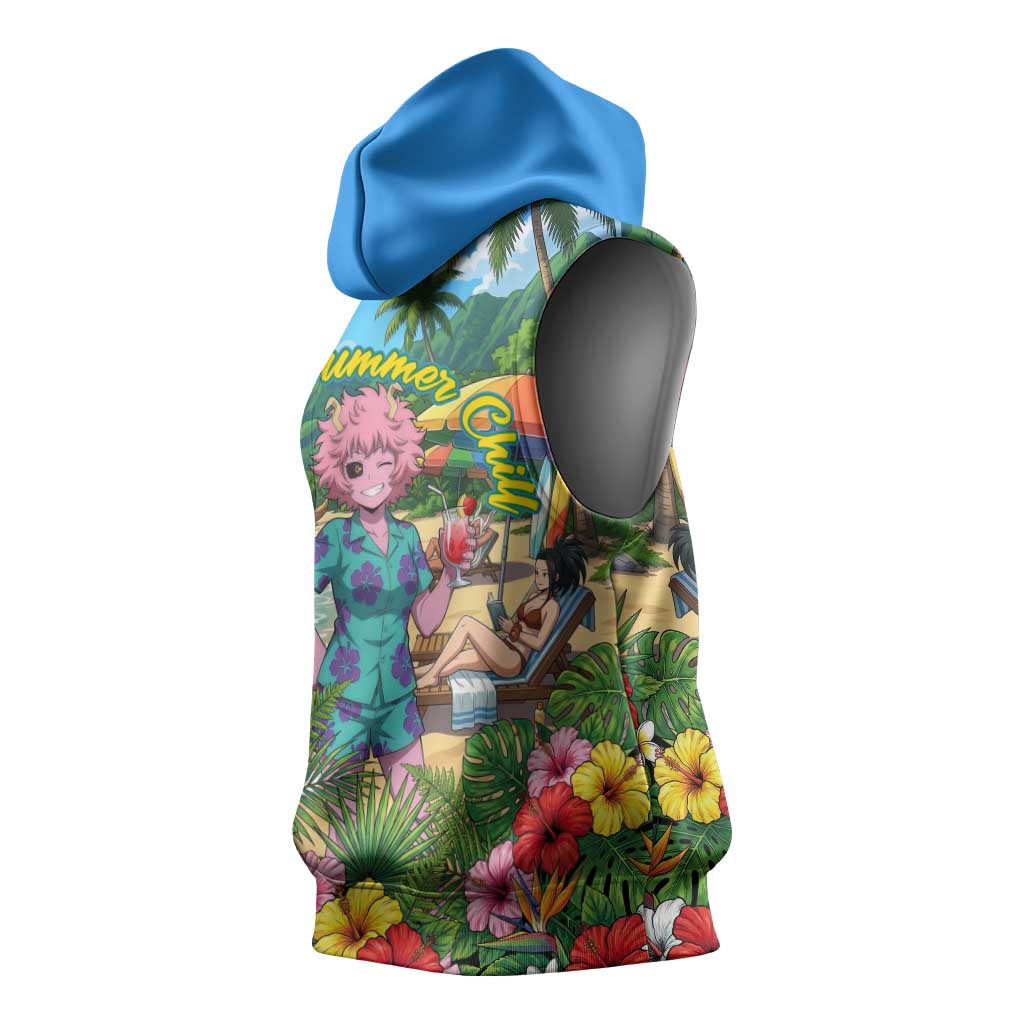 Mina Ashido Summer Chill Sleeveless Hoodie Tropical Anime Cocktail Vibes