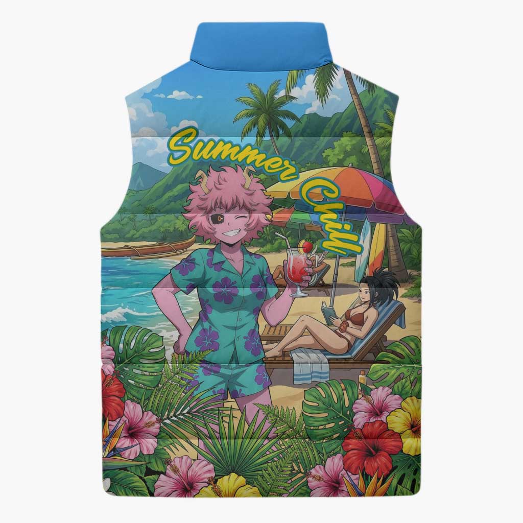 Mina Ashido Summer Chill Sleeveless Puffer Jacket Tropical Anime Cocktail Vibes