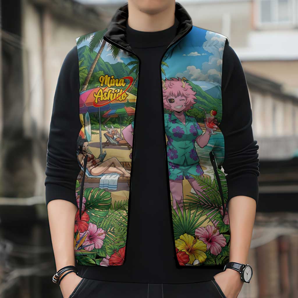 Mina Ashido Summer Chill Sleeveless Puffer Jacket Tropical Anime Cocktail Vibes