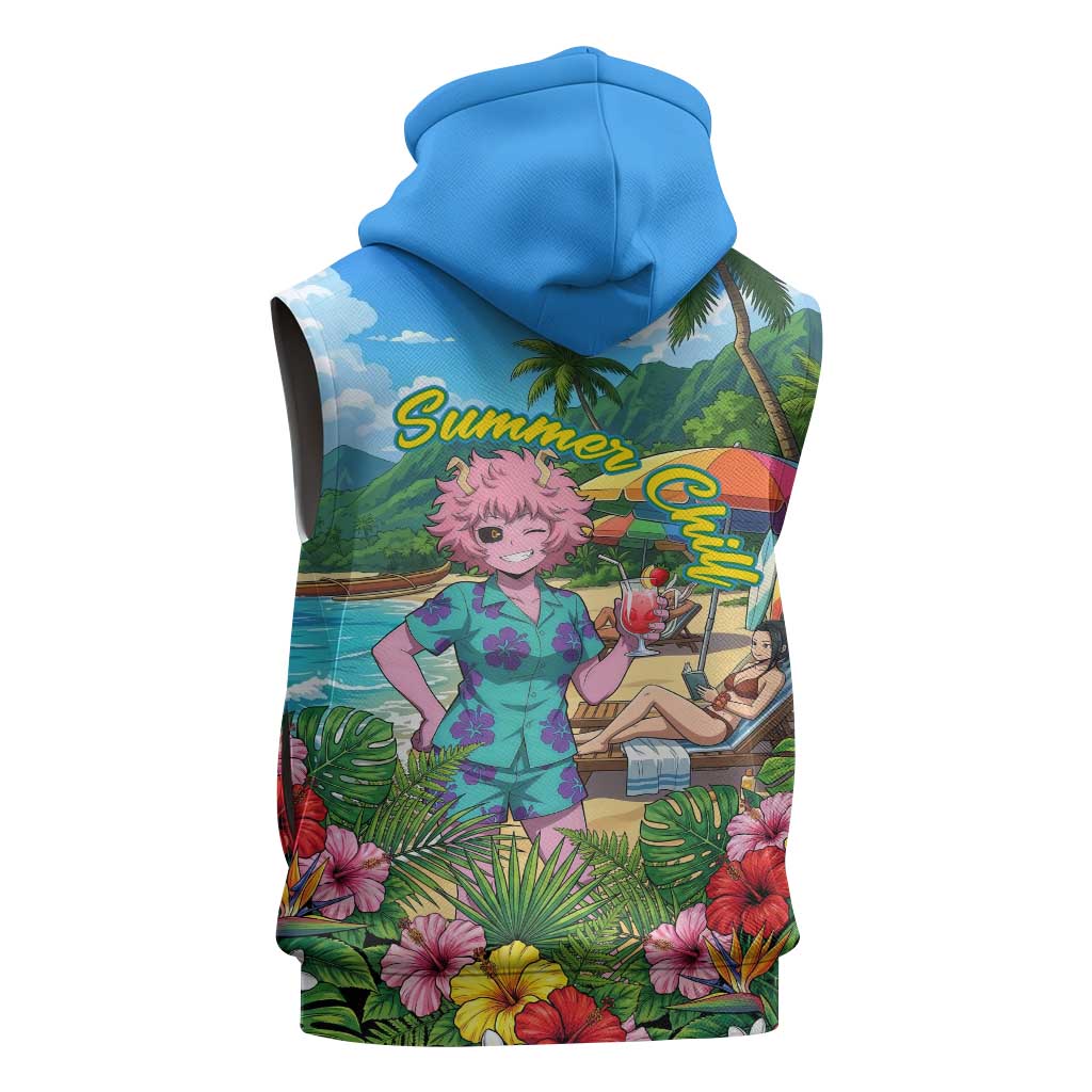 Mina Ashido Summer Chill Sleeveless Zip Hoodie Tropical Anime Cocktail Vibes