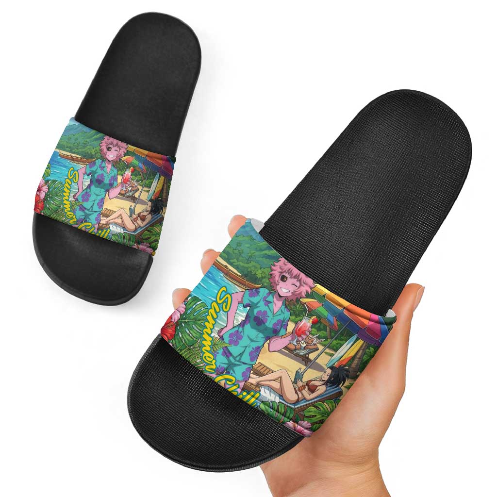 Mina Ashido Summer Chill Slide Sandals Tropical Anime Cocktail Vibes