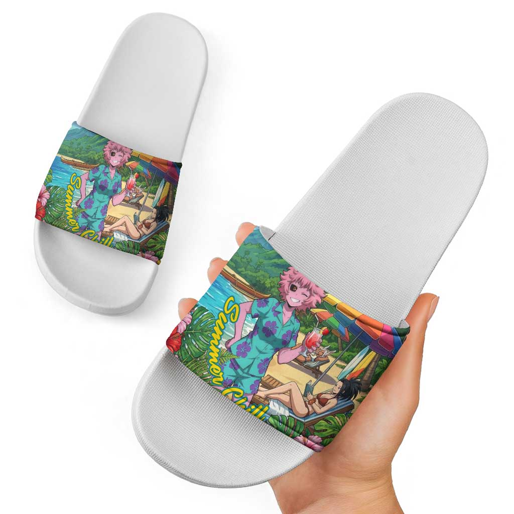 Mina Ashido Summer Chill Slide Sandals Tropical Anime Cocktail Vibes