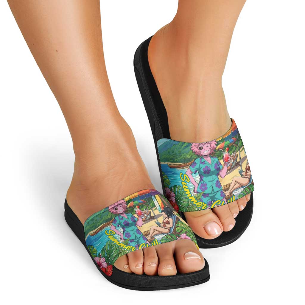 Mina Ashido Summer Chill Slide Sandals Tropical Anime Cocktail Vibes