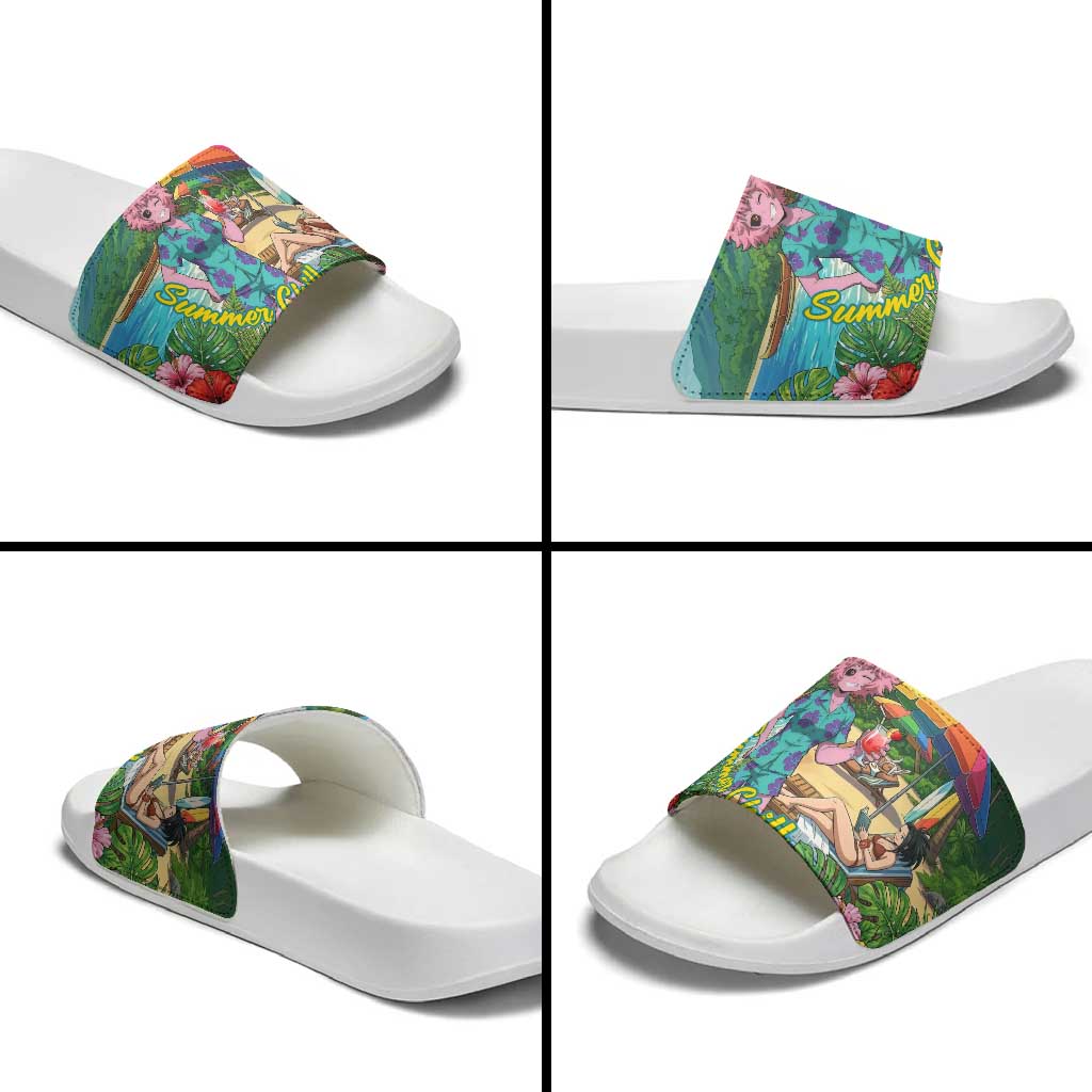 Mina Ashido Summer Chill Slide Sandals Tropical Anime Cocktail Vibes