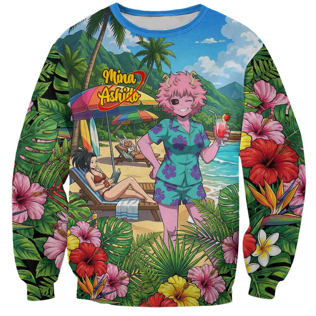 Mina Ashido Summer Chill Sweatshirt Tropical Anime Cocktail Vibes