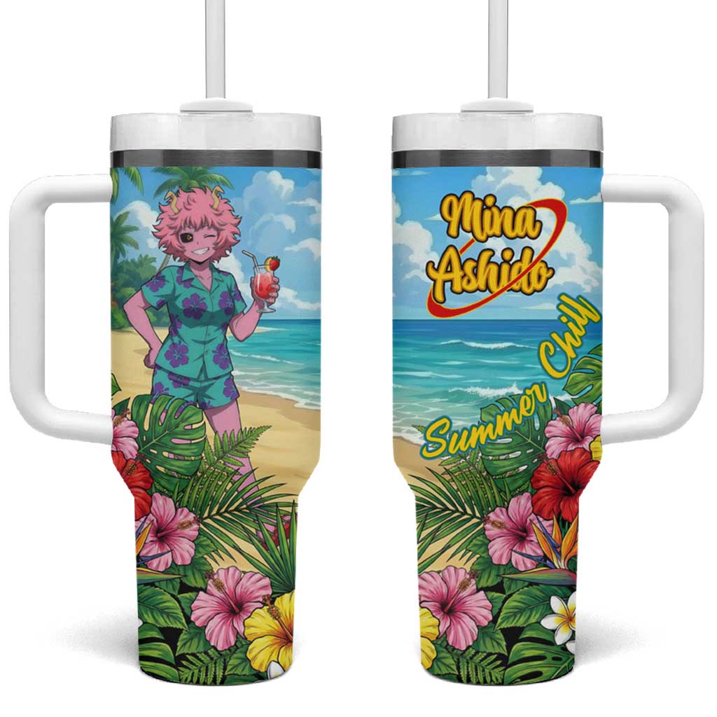 Mina Ashido Summer Chill Tumbler With Handle Tropical Anime Cocktail Vibes