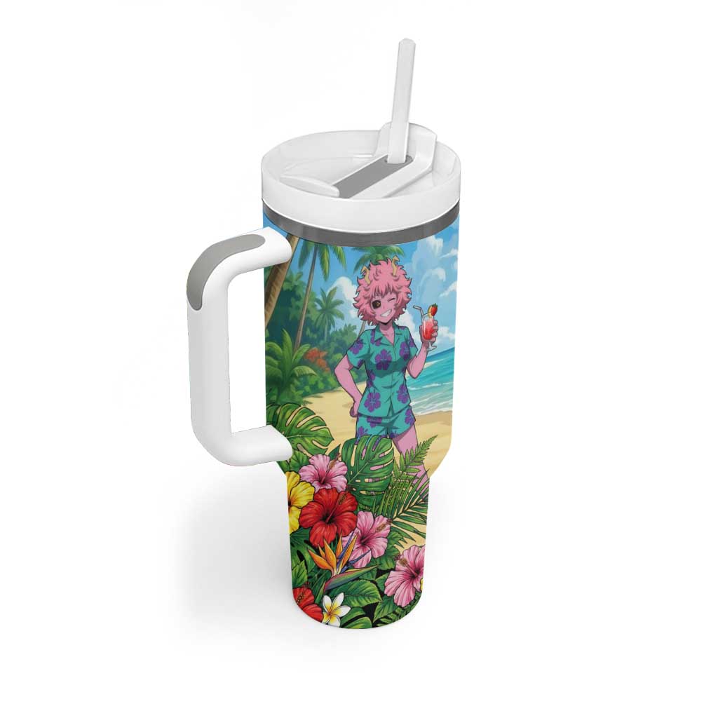 Mina Ashido Summer Chill Tumbler With Handle Tropical Anime Cocktail Vibes