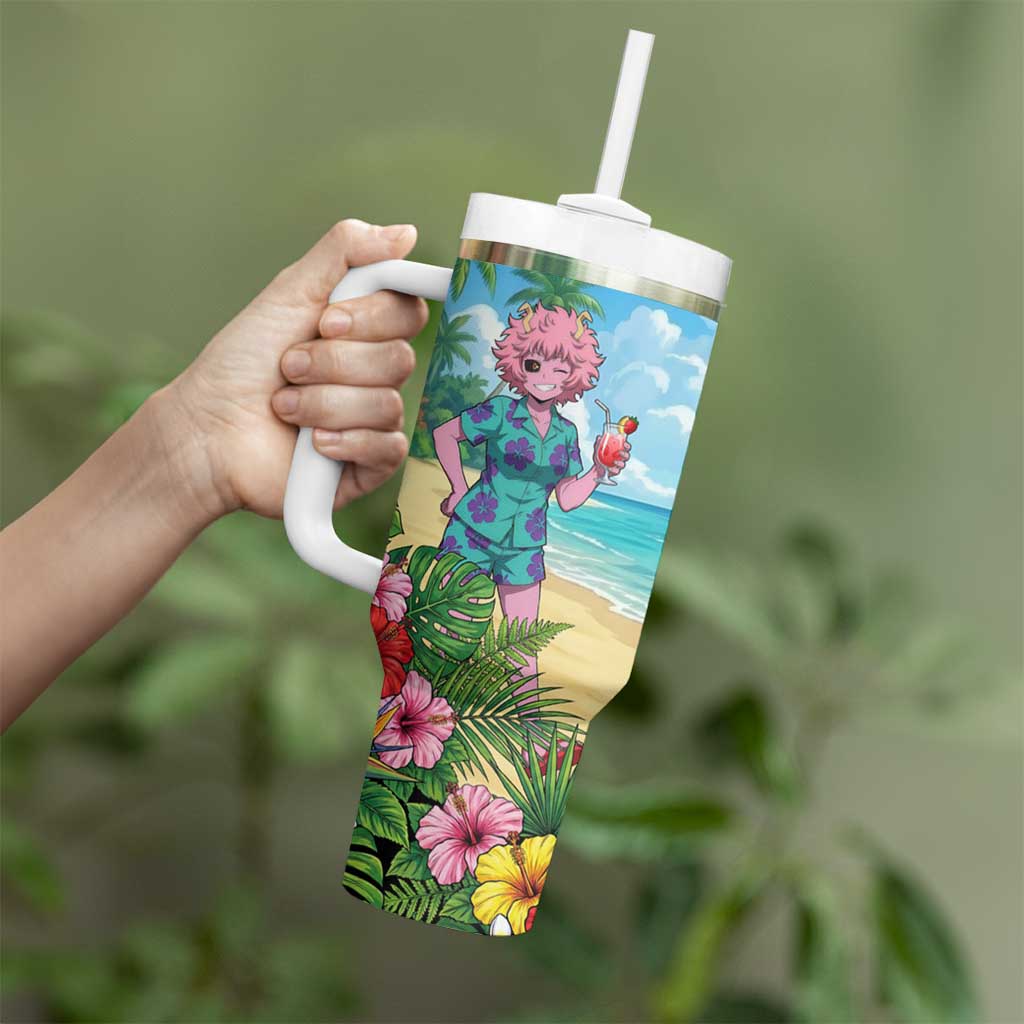 Mina Ashido Summer Chill Tumbler With Handle Tropical Anime Cocktail Vibes