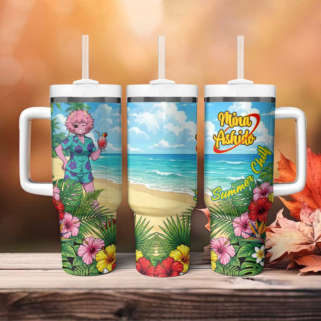 Mina Ashido Summer Chill Tumbler With Handle Tropical Anime Cocktail Vibes