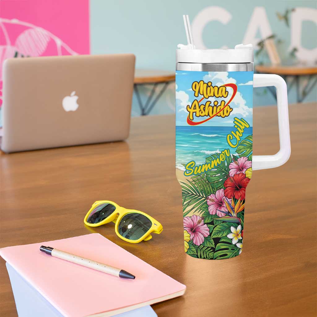 Mina Ashido Summer Chill Tumbler With Handle Tropical Anime Cocktail Vibes