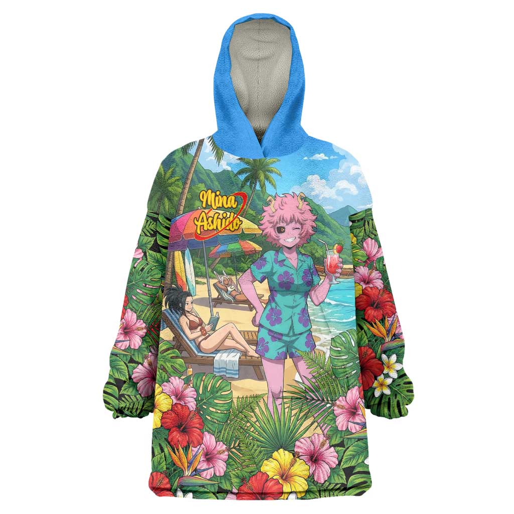 Mina Ashido Summer Chill Wearable Blanket Hoodie Tropical Anime Cocktail Vibes