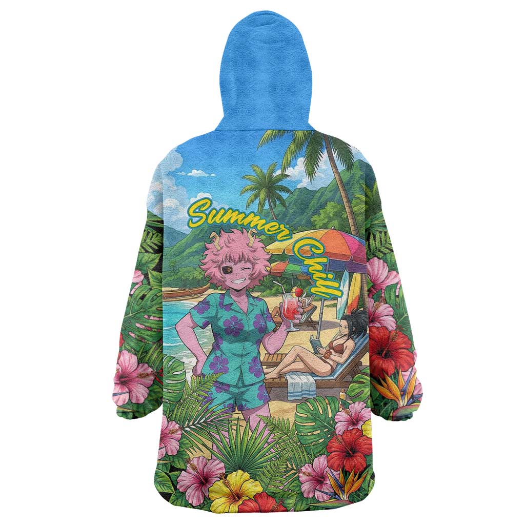 Mina Ashido Summer Chill Wearable Blanket Hoodie Tropical Anime Cocktail Vibes