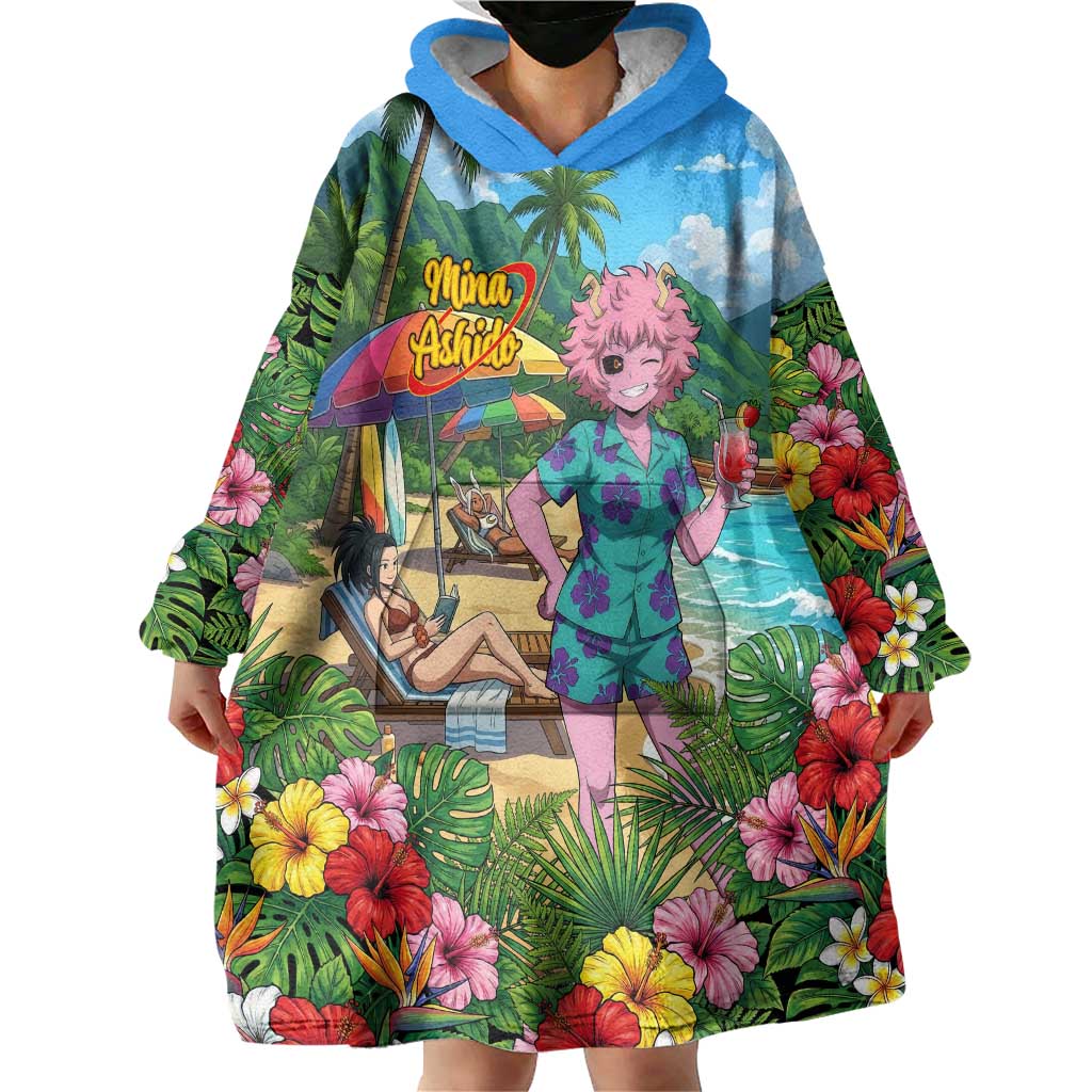 Mina Ashido Summer Chill Wearable Blanket Hoodie Tropical Anime Cocktail Vibes