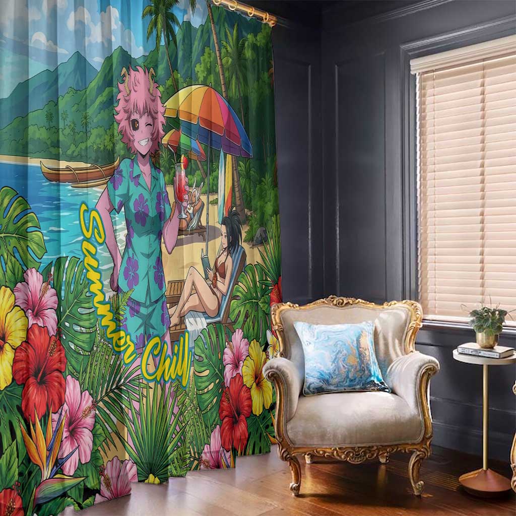 Mina Ashido Summer Chill Window Curtain Tropical Anime Cocktail Vibes