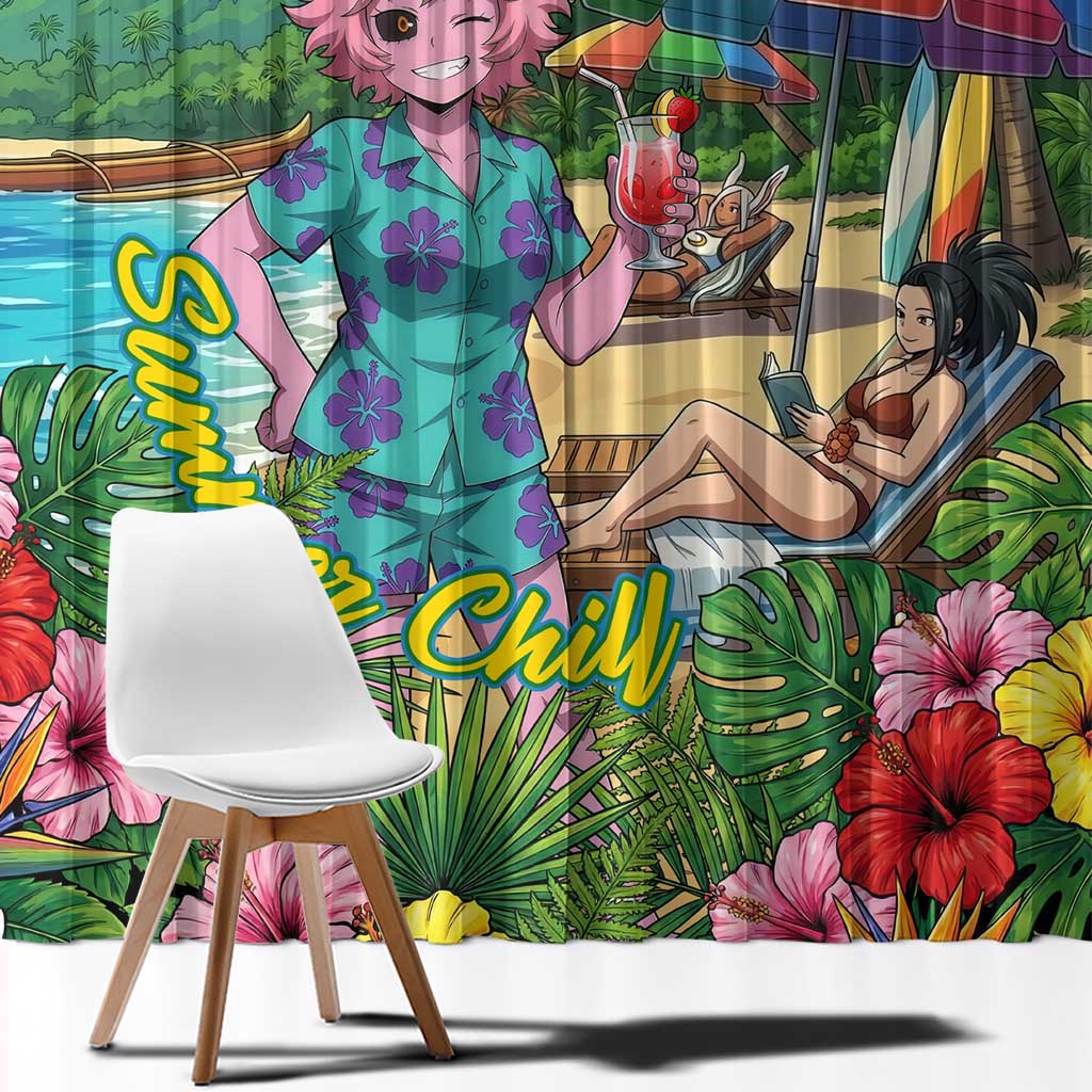 Mina Ashido Summer Chill Window Curtain Tropical Anime Cocktail Vibes