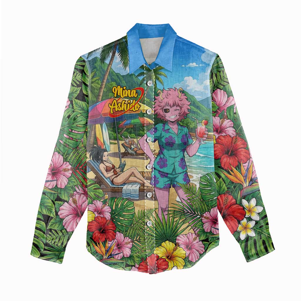 Mina Ashido Summer Chill Women Casual Shirt Tropical Anime Cocktail Vibes