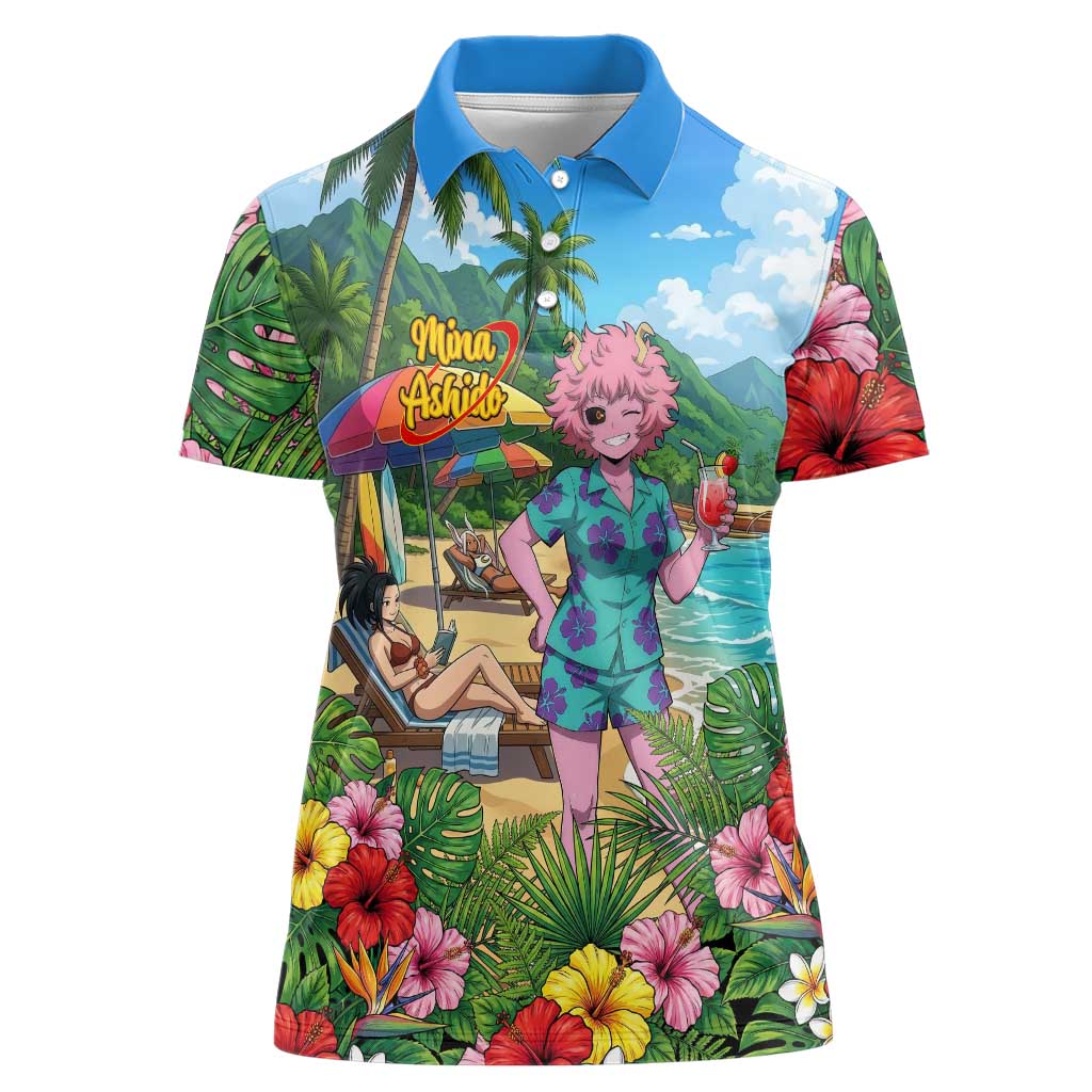 Mina Ashido Summer Chill Women Polo Shirt Tropical Anime Cocktail Vibes