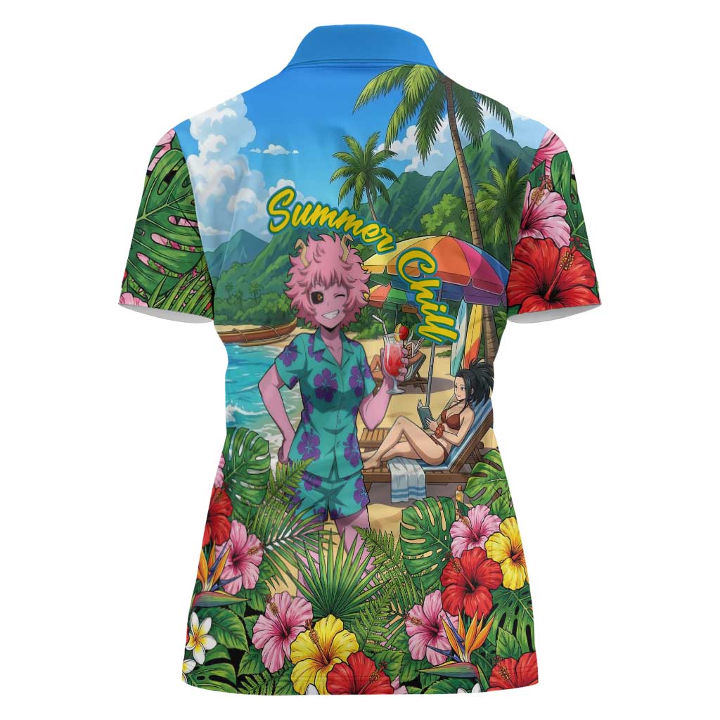 Mina Ashido Summer Chill Women Polo Shirt Tropical Anime Cocktail Vibes