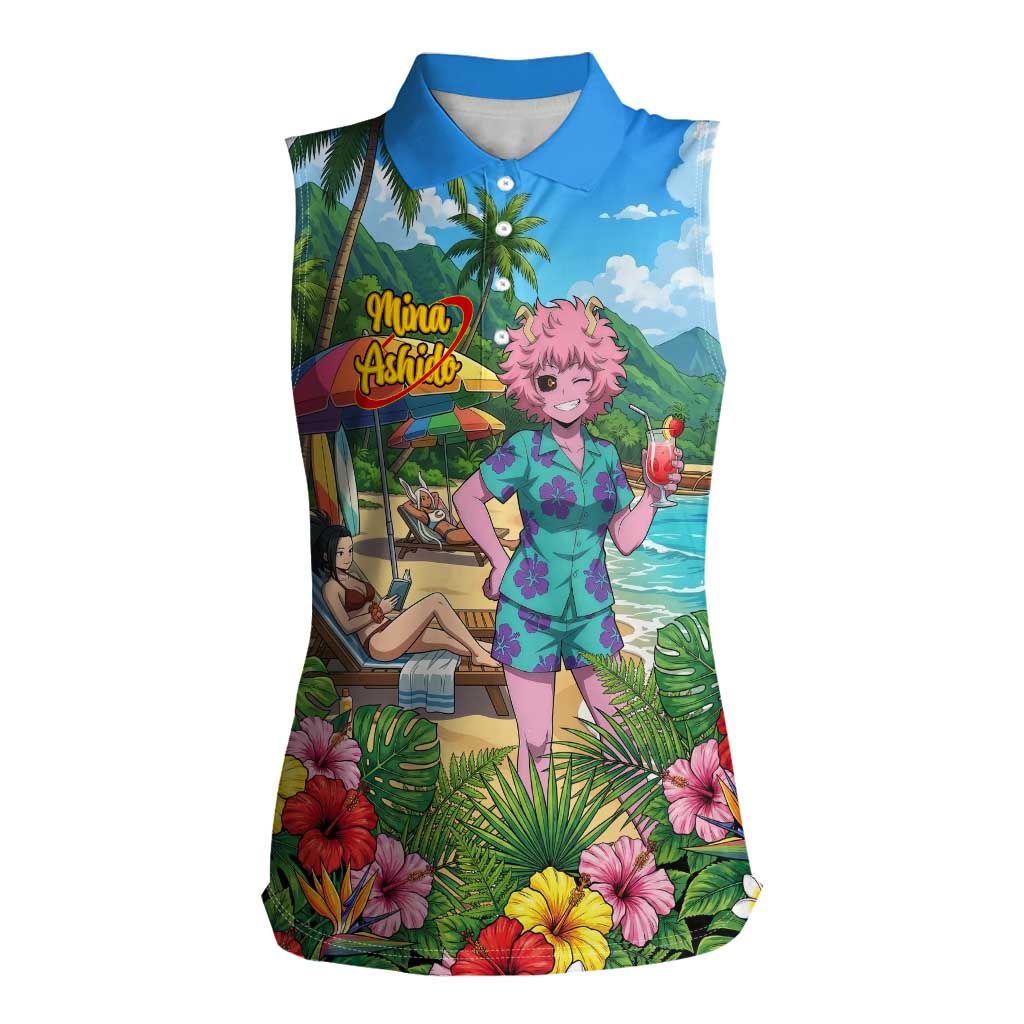 Mina Ashido Summer Chill Women Sleeveless Polo Shirt Tropical Anime Cocktail Vibes