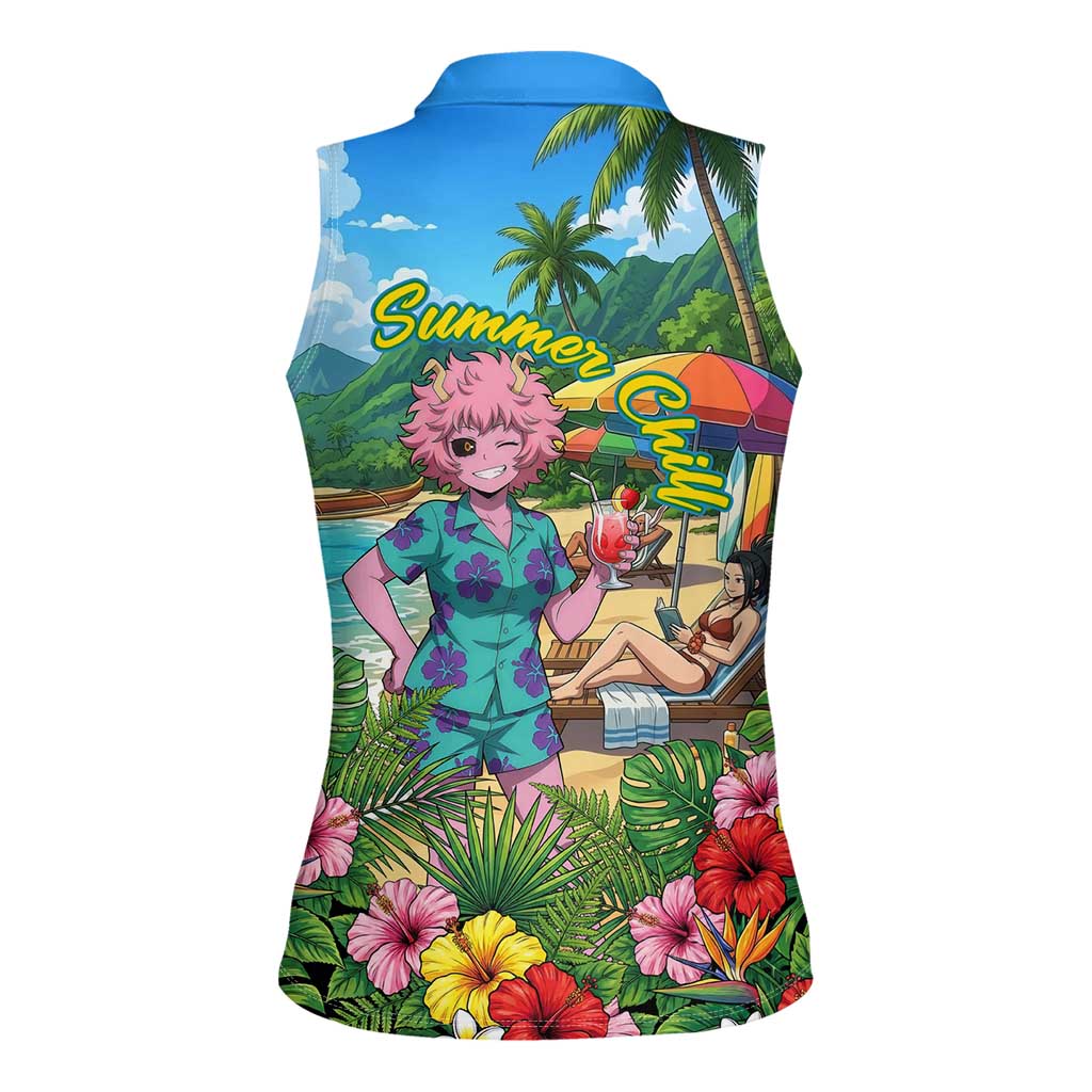 Mina Ashido Summer Chill Women Sleeveless Polo Shirt Tropical Anime Cocktail Vibes