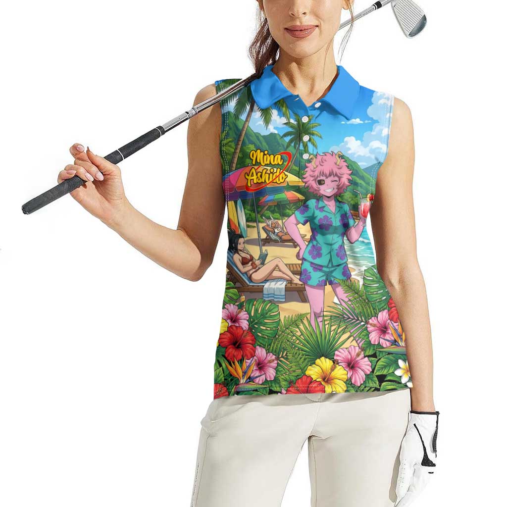 Mina Ashido Summer Chill Women Sleeveless Polo Shirt Tropical Anime Cocktail Vibes