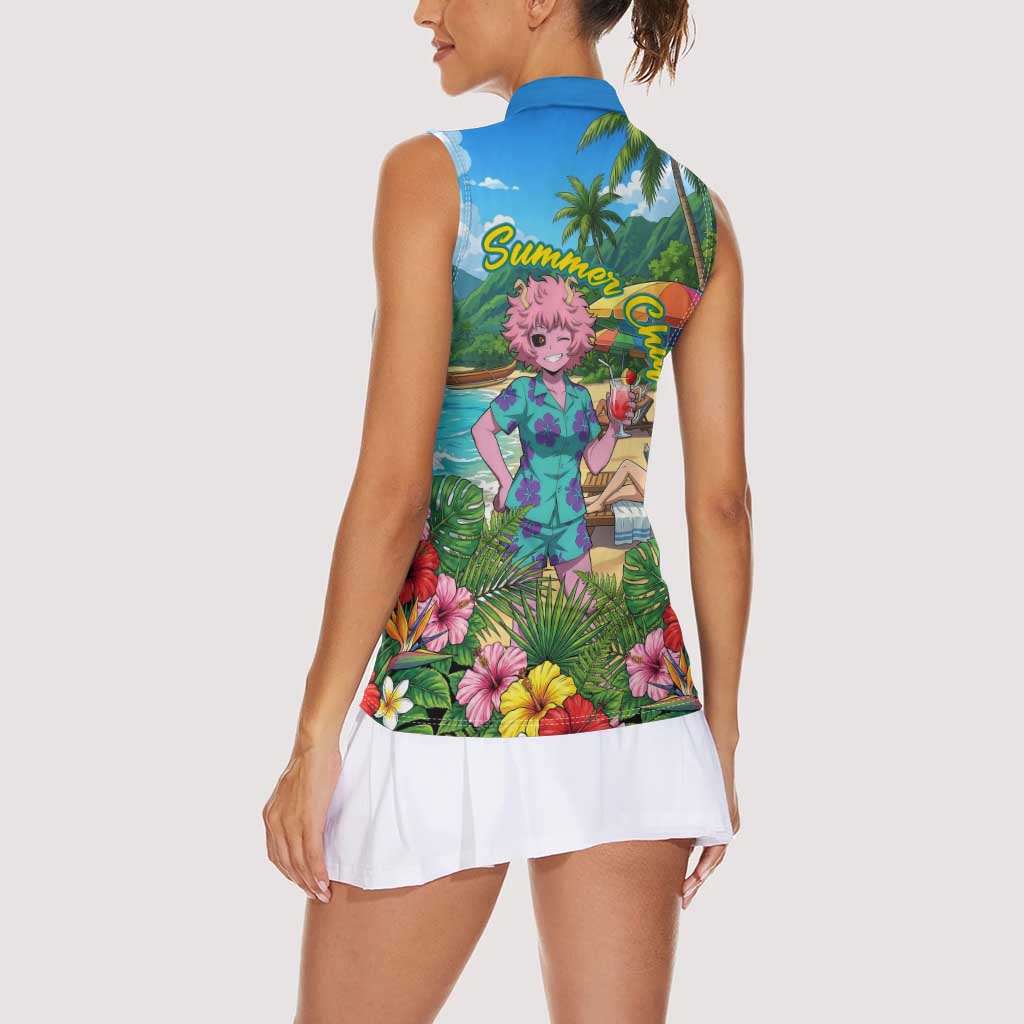Mina Ashido Summer Chill Women Sleeveless Polo Shirt Tropical Anime Cocktail Vibes