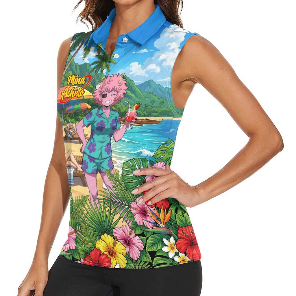 Mina Ashido Summer Chill Women Sleeveless Polo Shirt Tropical Anime Cocktail Vibes