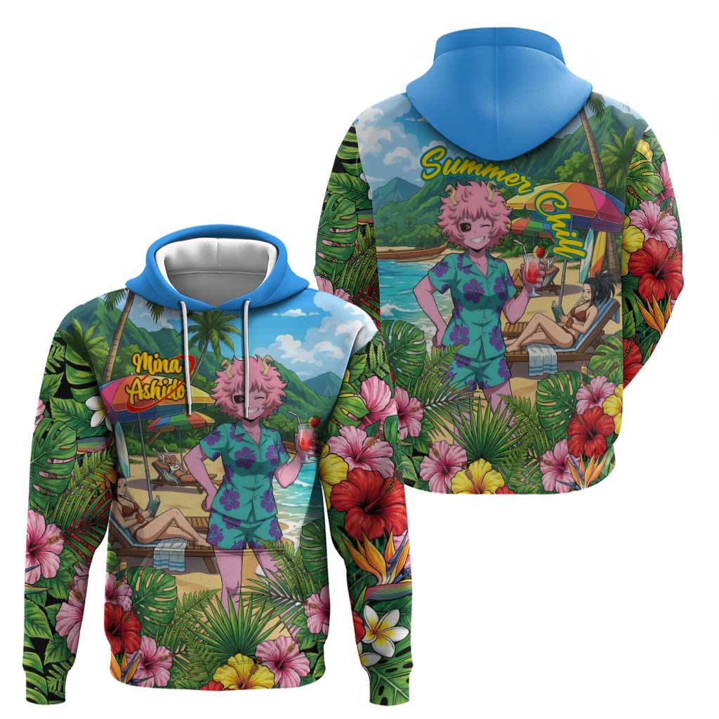 Mina Ashido Summer Chill Zip Hoodie Tropical Anime Cocktail Vibes