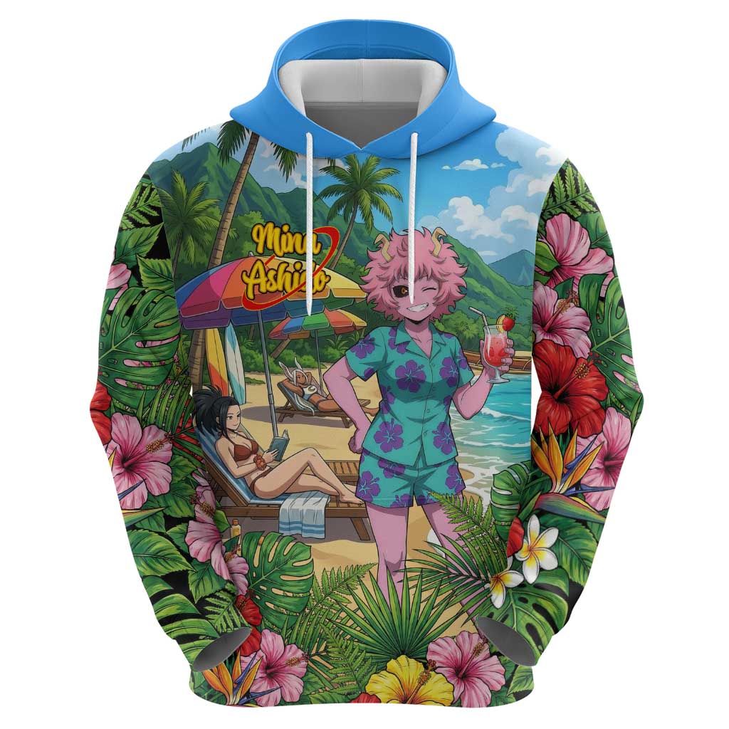 Mina Ashido Summer Chill Zip Hoodie Tropical Anime Cocktail Vibes