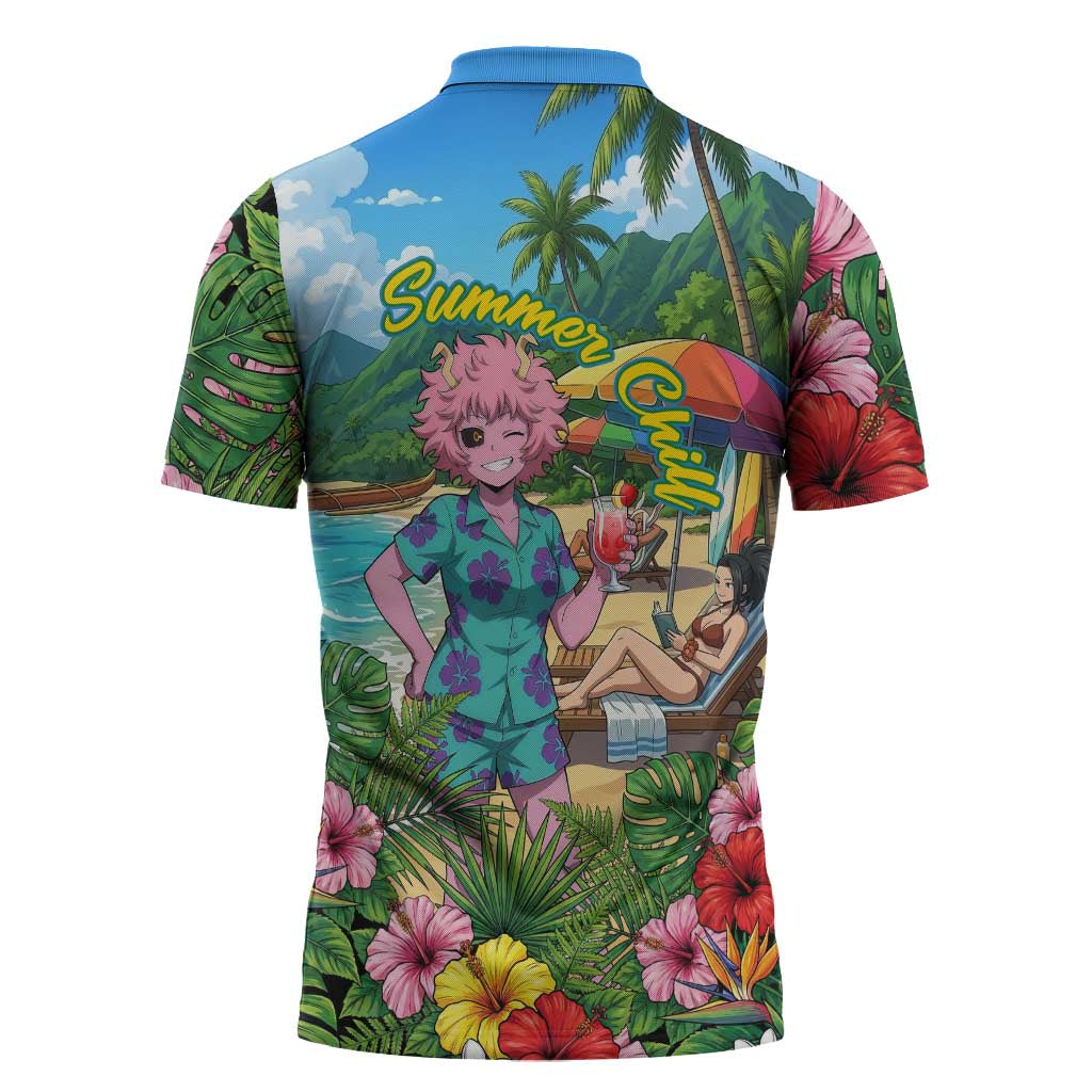 Mina Ashido Summer Chill Zipper Polo Shirt Tropical Anime Cocktail Vibes