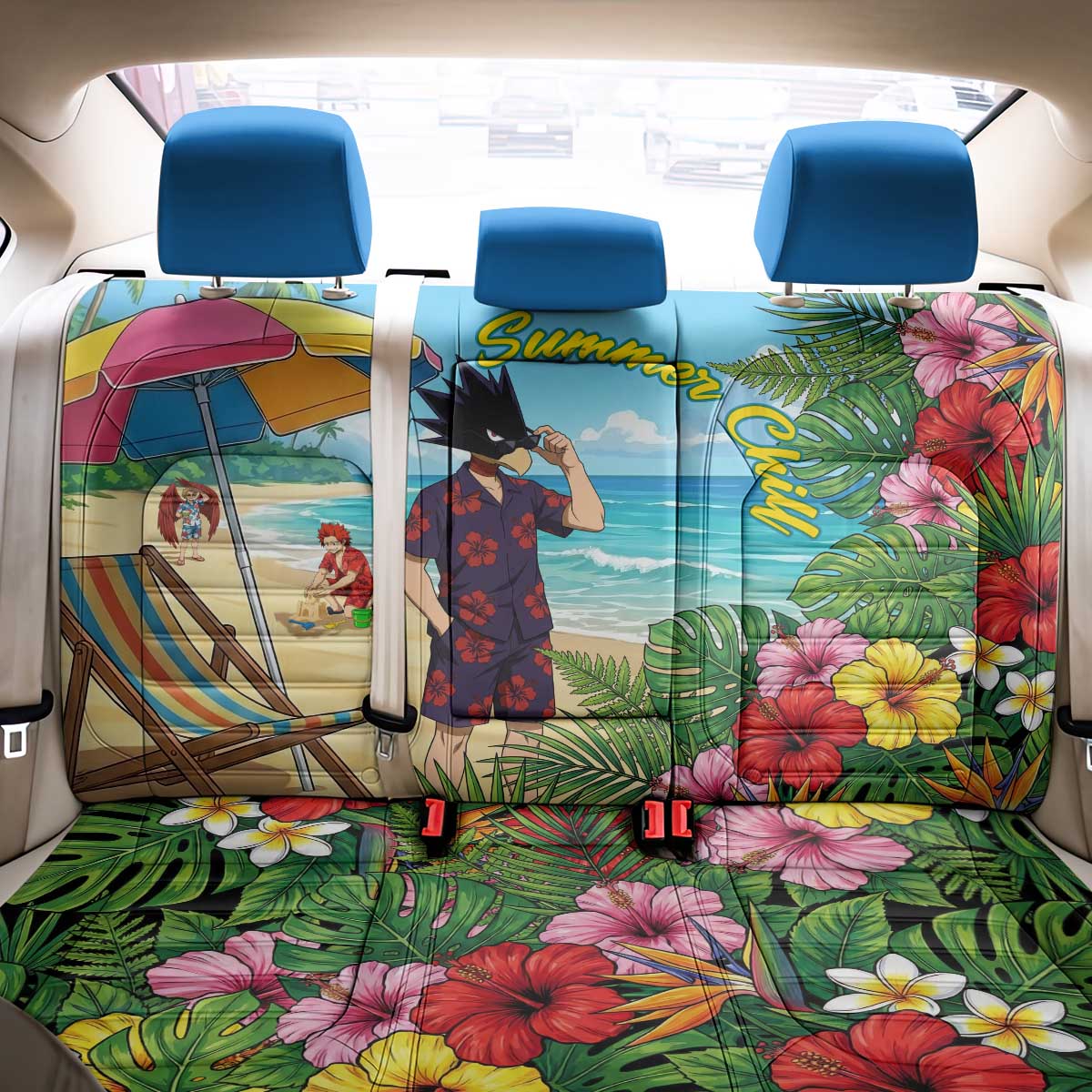 Fumikage Tokoyami Summer Chill Back Car Seat Cover Tropical Anime Beach Mood
