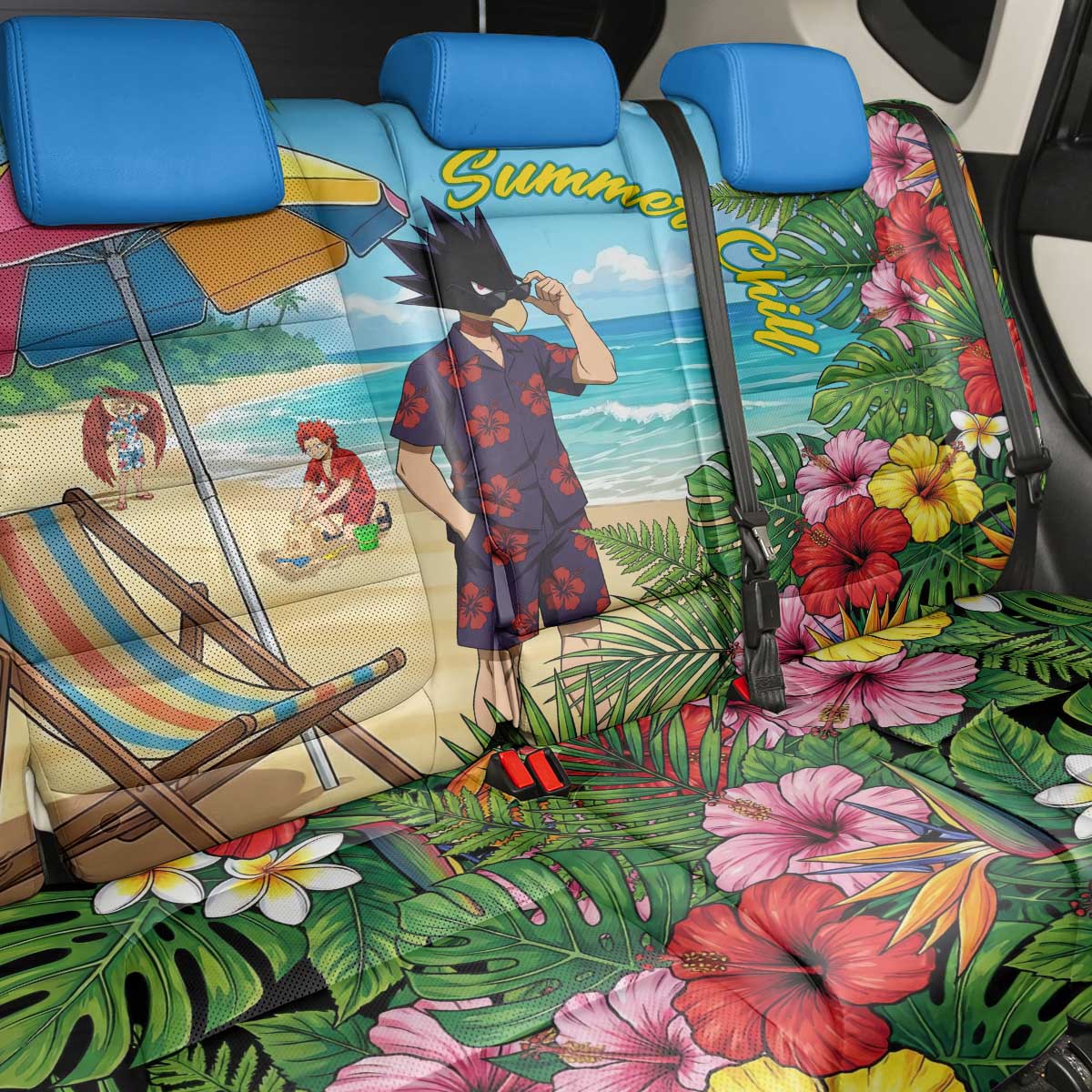 Fumikage Tokoyami Summer Chill Back Car Seat Cover Tropical Anime Beach Mood
