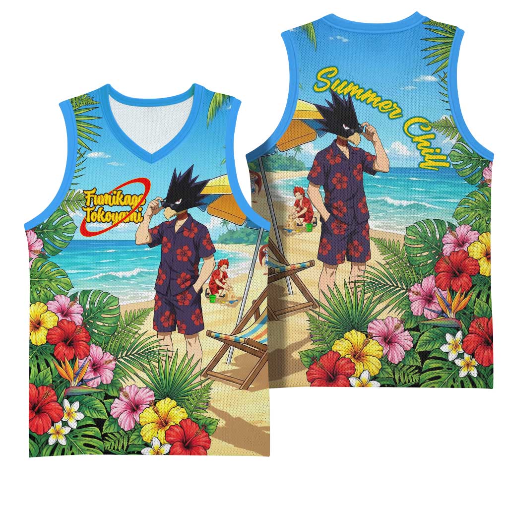 Fumikage Tokoyami Summer Chill Basketball Jersey Tropical Anime Beach Mood