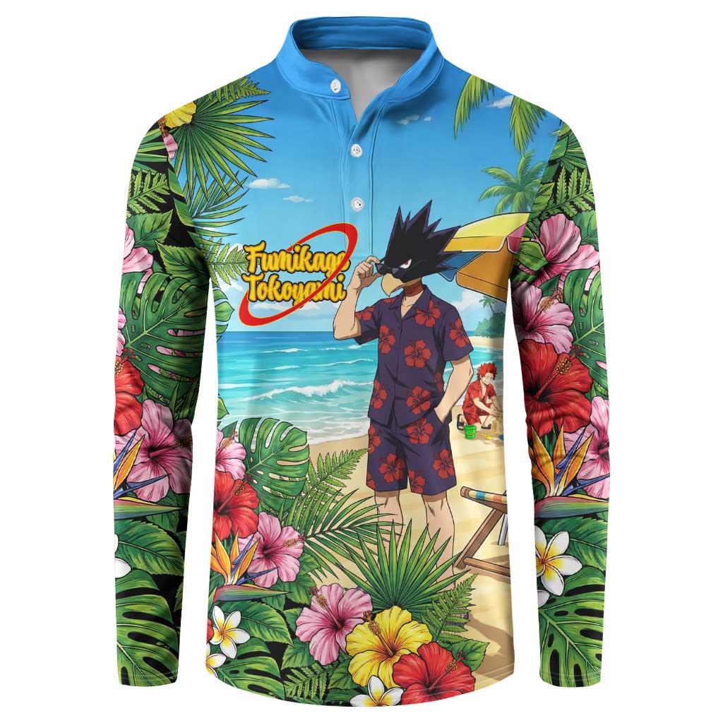 Fumikage Tokoyami Summer Chill Button Sweatshirt Tropical Anime Beach Mood