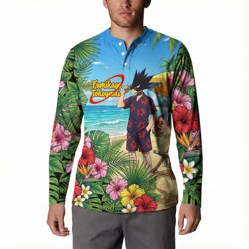 Fumikage Tokoyami Summer Chill Button Sweatshirt Tropical Anime Beach Mood