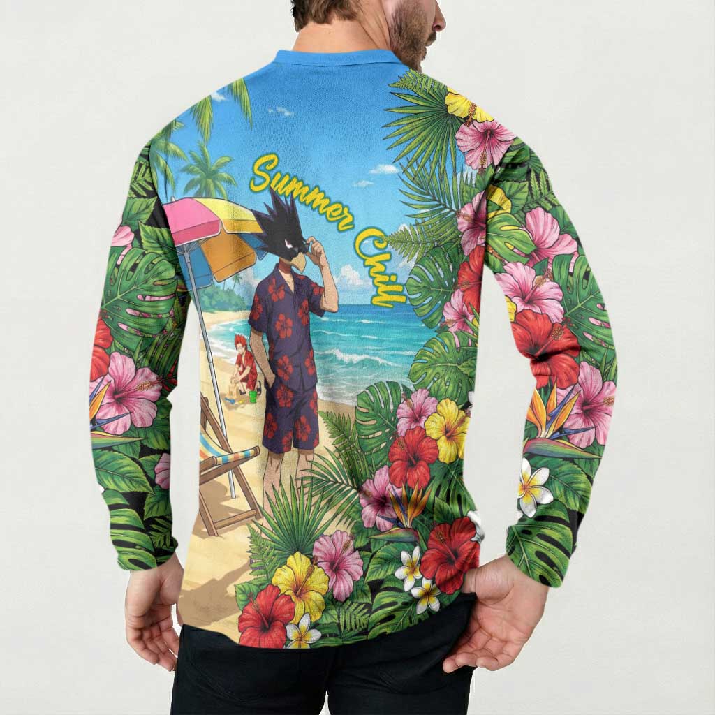 Fumikage Tokoyami Summer Chill Button Sweatshirt Tropical Anime Beach Mood