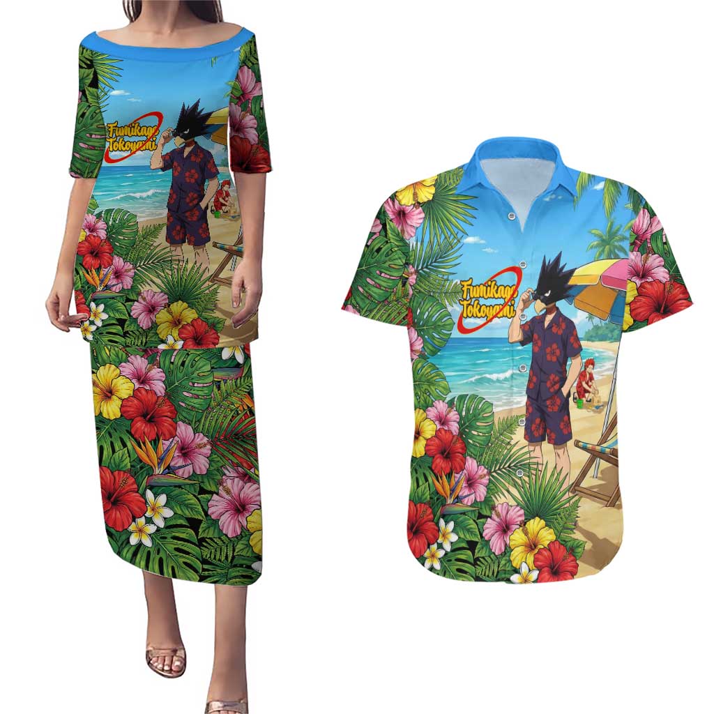 Fumikage Tokoyami Summer Chill Couples Matching Puletasi and Hawaiian Shirt Tropical Anime Beach Mood