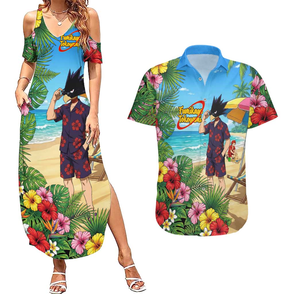 Fumikage Tokoyami Summer Chill Couples Matching Summer Maxi Dress and Hawaiian Shirt Tropical Anime Beach Mood