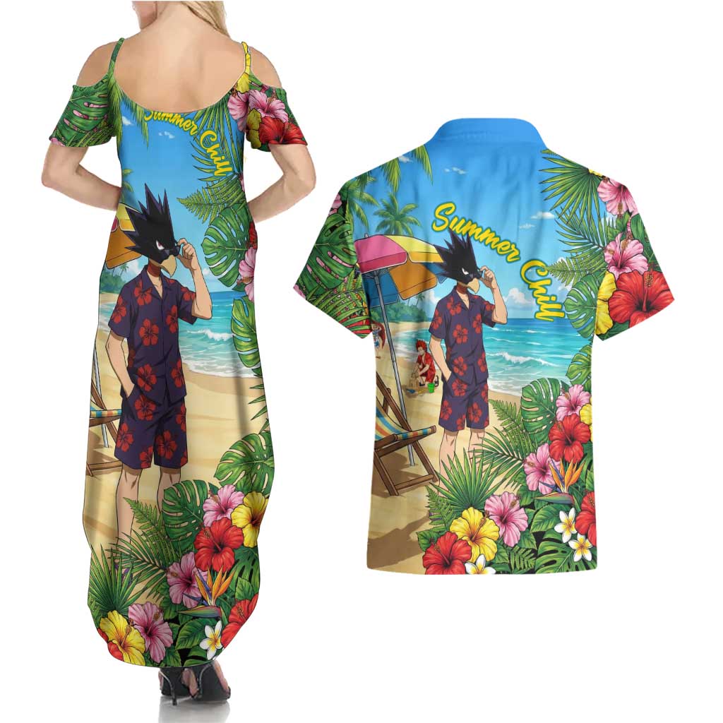 Fumikage Tokoyami Summer Chill Couples Matching Summer Maxi Dress and Hawaiian Shirt Tropical Anime Beach Mood