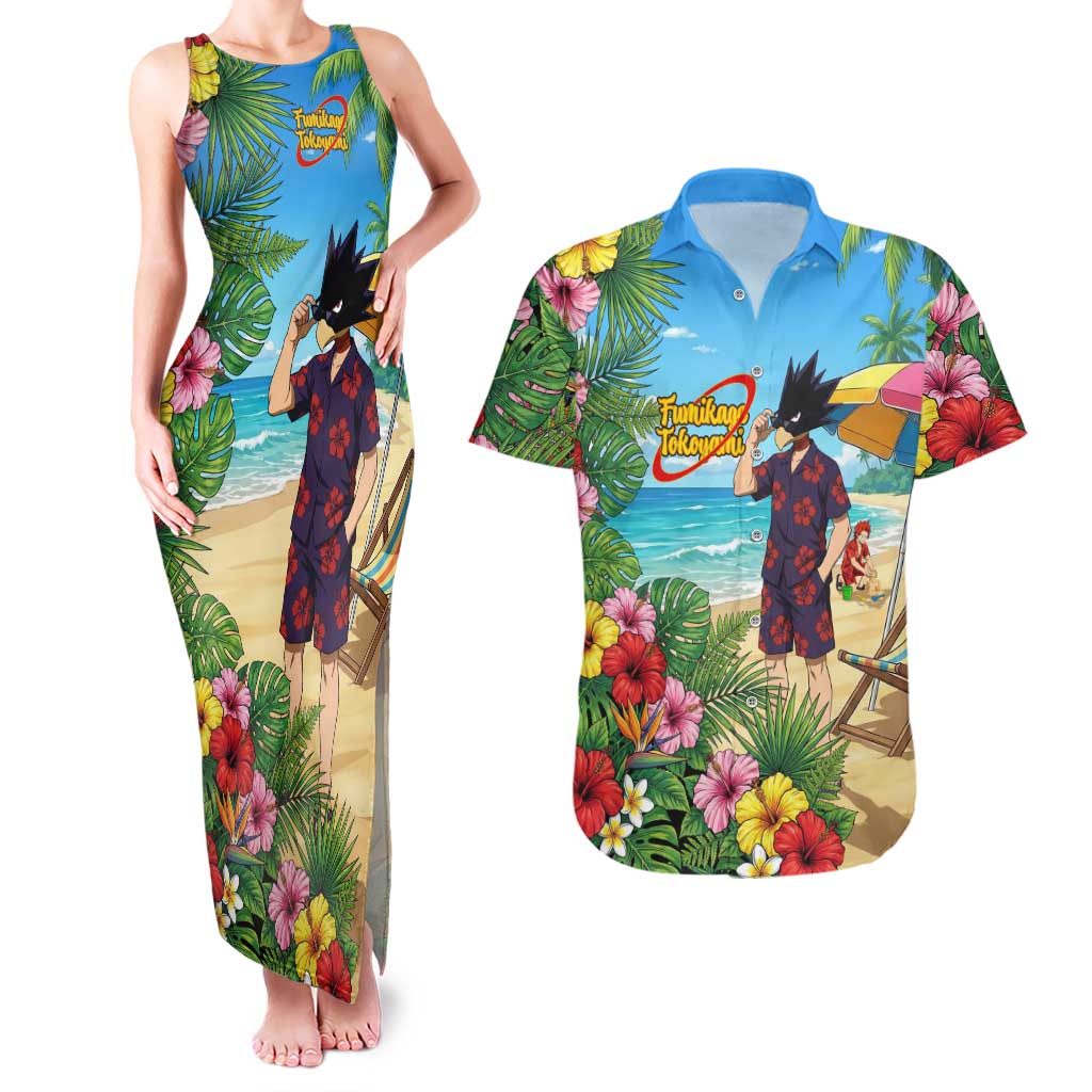 Fumikage Tokoyami Summer Chill Couples Matching Tank Maxi Dress and Hawaiian Shirt Tropical Anime Beach Mood