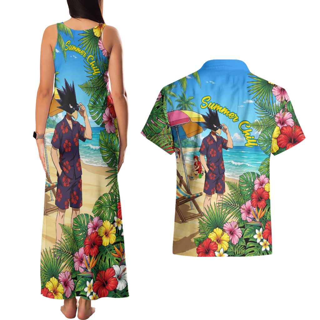 Fumikage Tokoyami Summer Chill Couples Matching Tank Maxi Dress and Hawaiian Shirt Tropical Anime Beach Mood