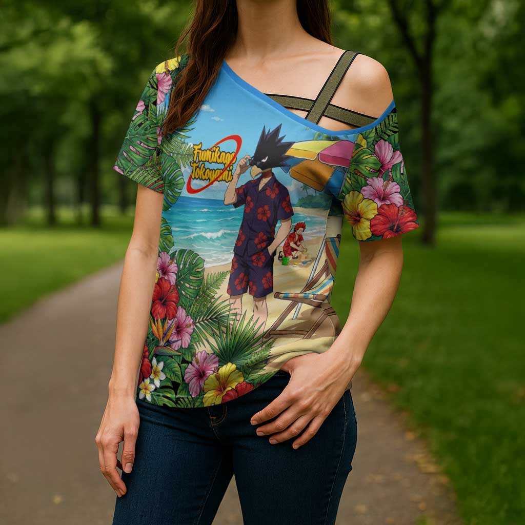 Fumikage Tokoyami Summer Chill Cross Shoulder Shirt Tropical Anime Beach Mood