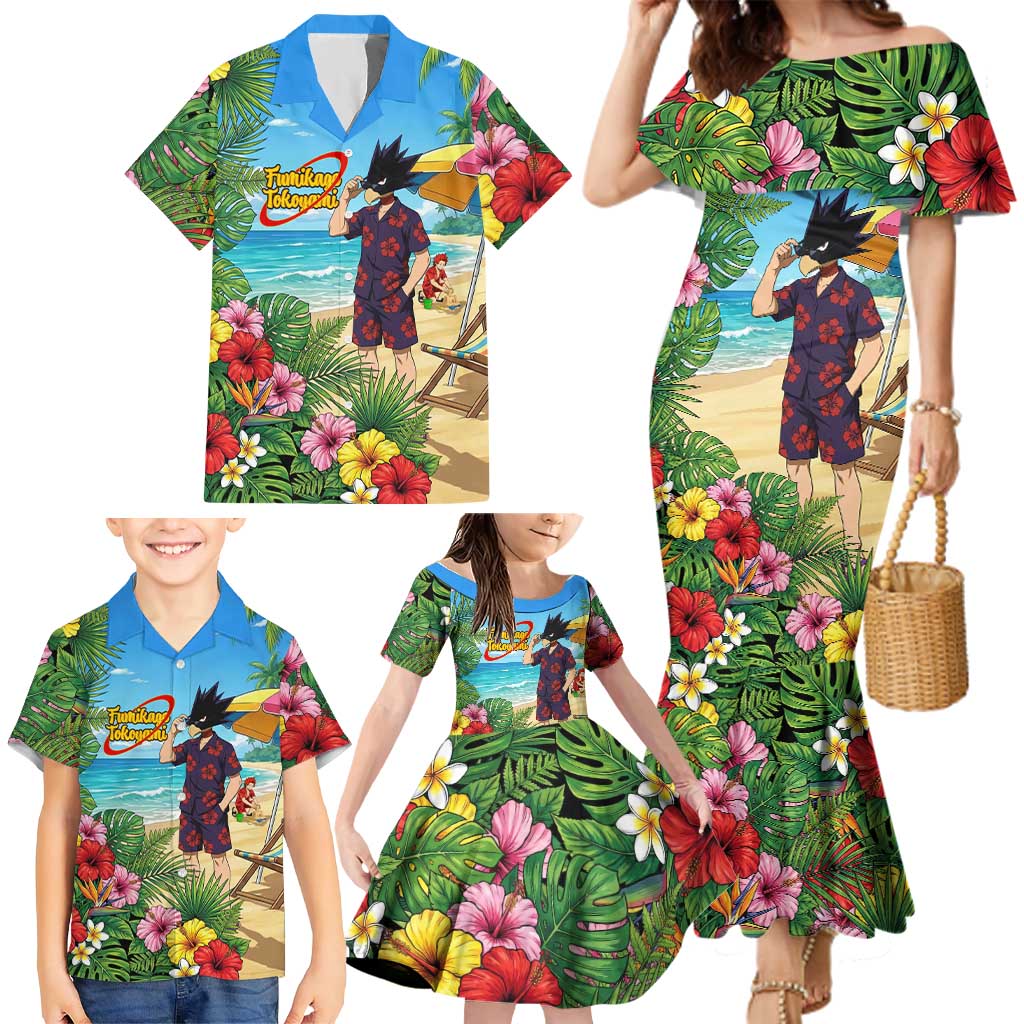 Fumikage Tokoyami Summer Chill Family Matching Mermaid Dress and Hawaiian Shirt Tropical Anime Beach Mood