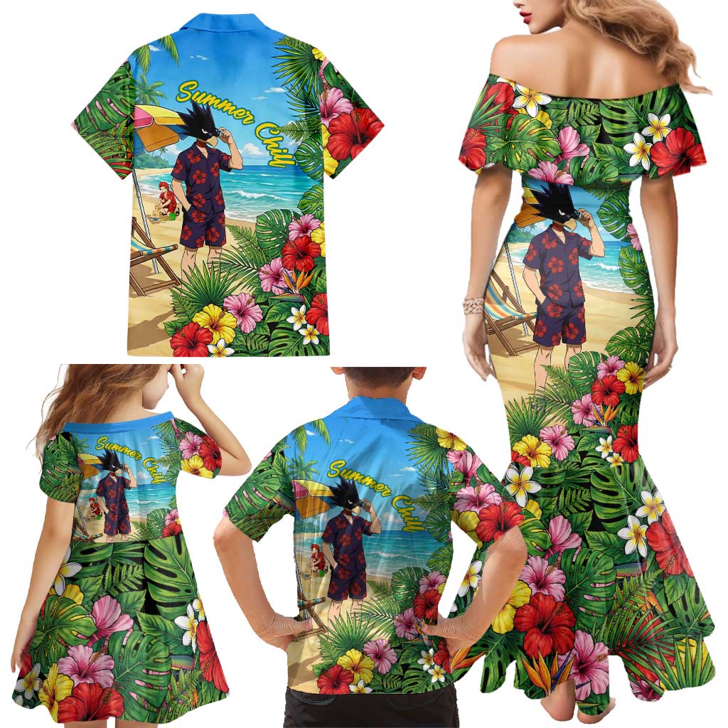 Fumikage Tokoyami Summer Chill Family Matching Mermaid Dress and Hawaiian Shirt Tropical Anime Beach Mood