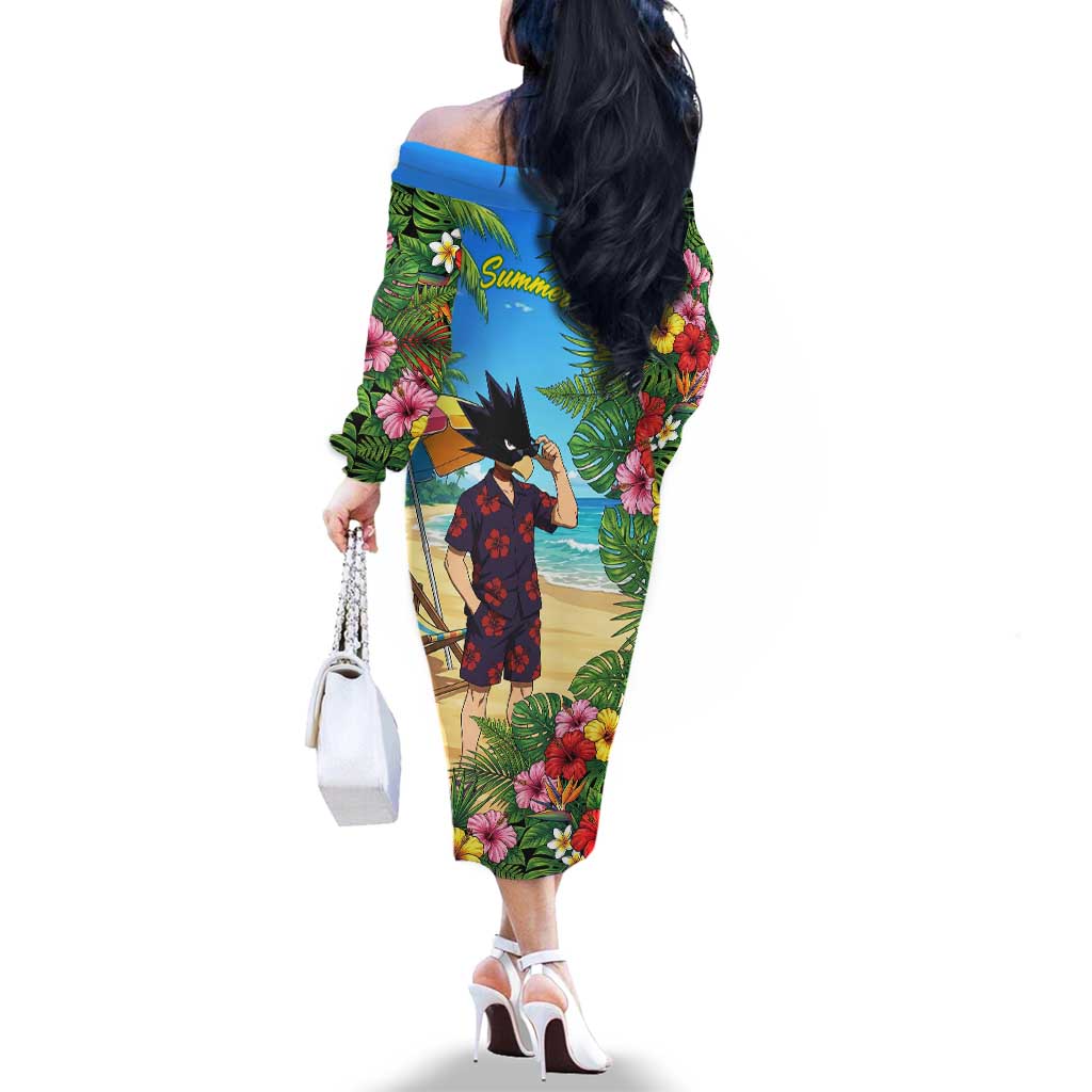 Fumikage Tokoyami Summer Chill Family Matching Off The Shoulder Long Sleeve Dress and Hawaiian Shirt Tropical Anime Beach Mood