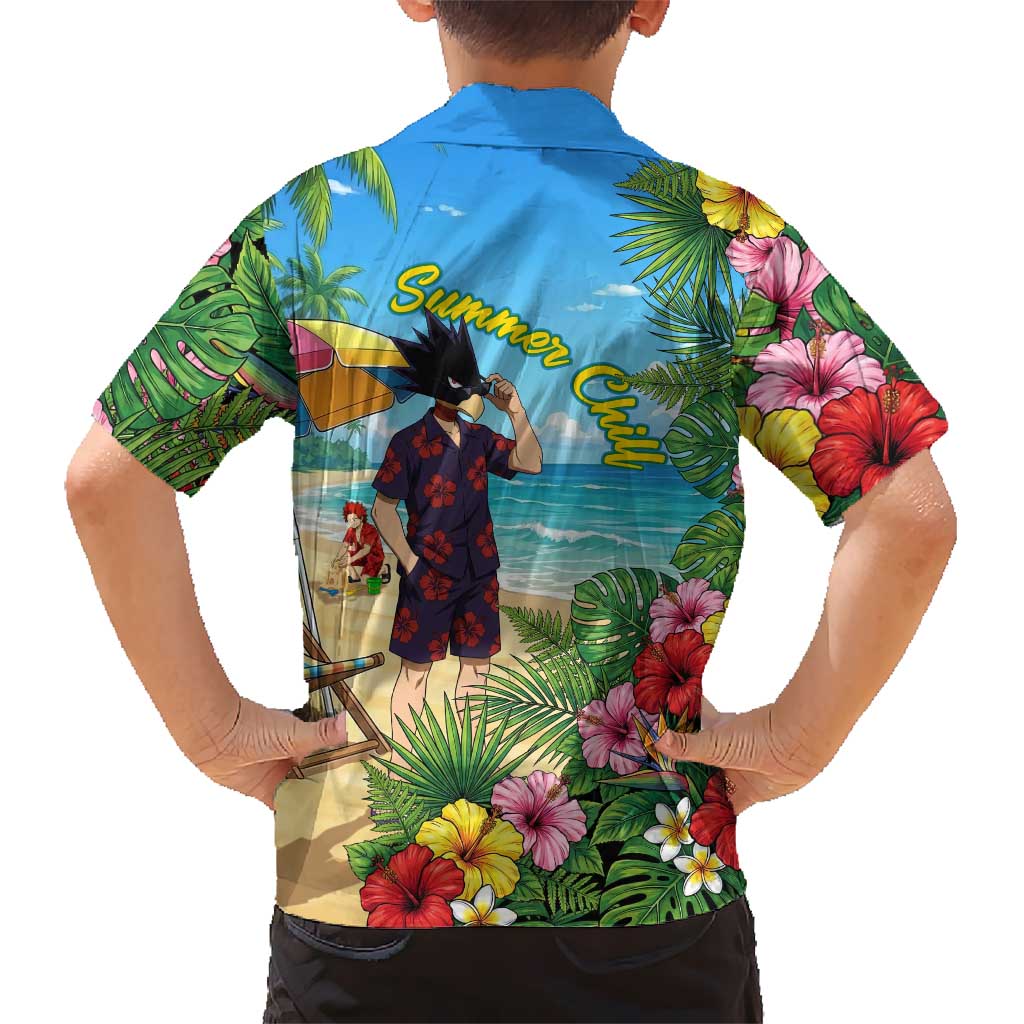 Fumikage Tokoyami Summer Chill Family Matching Off Shoulder Maxi Dress and Hawaiian Shirt Tropical Anime Beach Mood