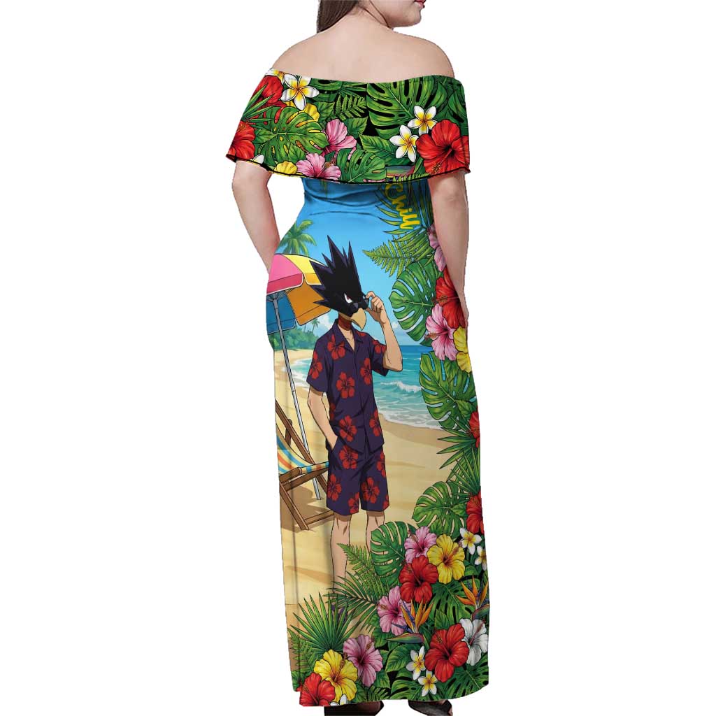 Fumikage Tokoyami Summer Chill Family Matching Off Shoulder Maxi Dress and Hawaiian Shirt Tropical Anime Beach Mood