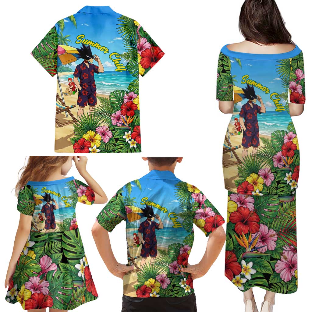 Fumikage Tokoyami Summer Chill Family Matching Puletasi and Hawaiian Shirt Tropical Anime Beach Mood